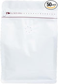 Premium Coffee Bags with Valve (100 pcs, 8 oz) Standing Coffee Beans Storage Bags, Reusable Heat Sealable Side Zipper Pouches, Eco-Friendly Packaging, Perfect for Home and Office - White
