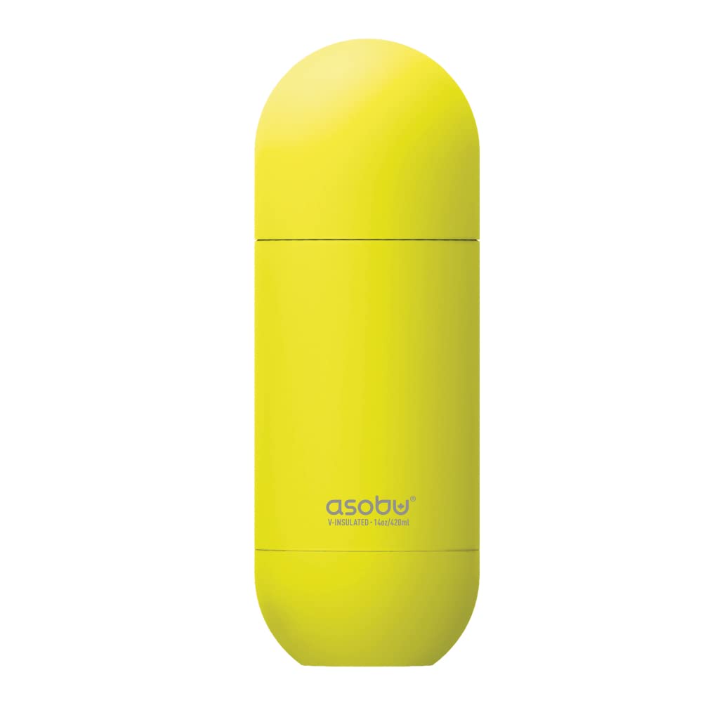 Asobu Orb Stainless Steel Double Wall Insulated Travel Water Bottle – Lid Doubles as a Cup 14 Ounce