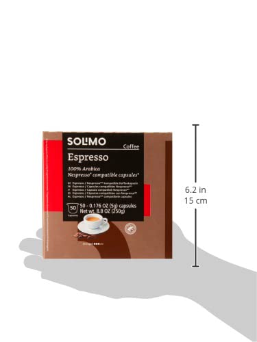 Amazon Brand - Solimo Espresso Capsules, Medium Roast, Compatible with Original Brewers, Pack of 1x50 Capsule (50 count)