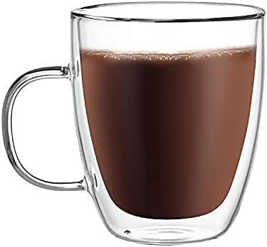 CNGLASS Large Double Wall Glass Coffee Mug 17 oz,Insulated Glass Coffee Cups with Handle,Set of 2