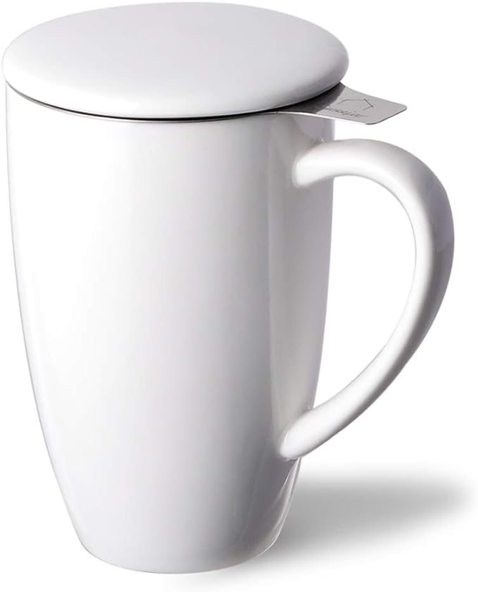 Sweejar Porcelain Tea Infuser Mug with Lid, 20 oz Teacup with Strainers for Loose Leaf Tea, Microwave and Dishwasher Safe Coffee Mug(Jade)