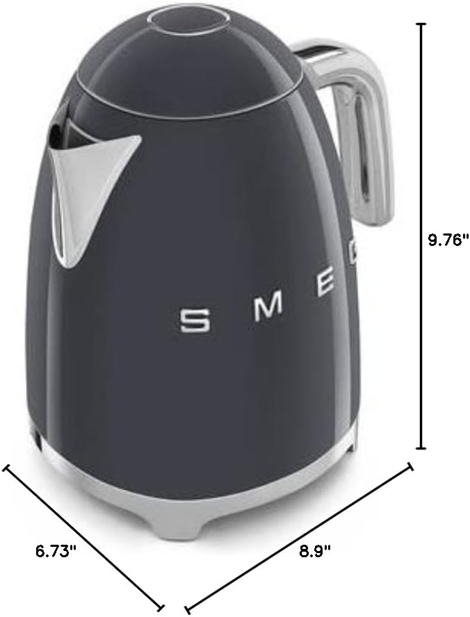 SMEG 50's Retro Style 7-Cup Electric Water Kettle with Automatic Shutoff, Removable Base, and Water Indicator, KLF03GRUS,Grey