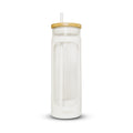 haelo 20oz Glass Tumbler Water Bottle, Iced Coffee Cup with Straw, Silicone Protective Sleeve, Bamboo Lid Reusable BPA Free (Amber)