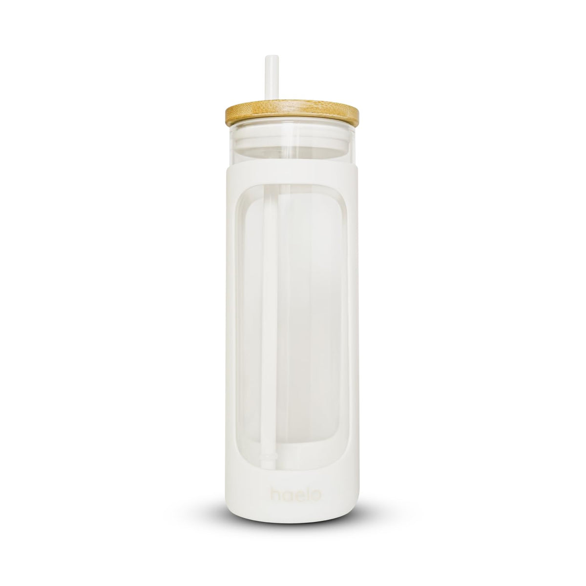 haelo 20oz Glass Tumbler Water Bottle, Iced Coffee Cup with Straw, Silicone Protective Sleeve, Bamboo Lid Reusable BPA Free (Amber)