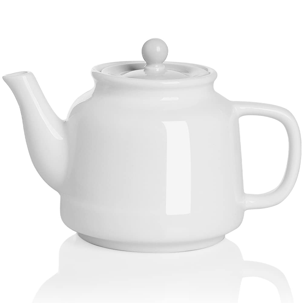 Sweejar 35 oz Porcelain Tea Pot, Teapot with Removable 18/8 Stainless Steel Infuser, Microwave & Dishwasher Safe Tea Maker, Tea Infuser Pots for Blooming loose Leaf Tea,Chrismas Women Gift(White)