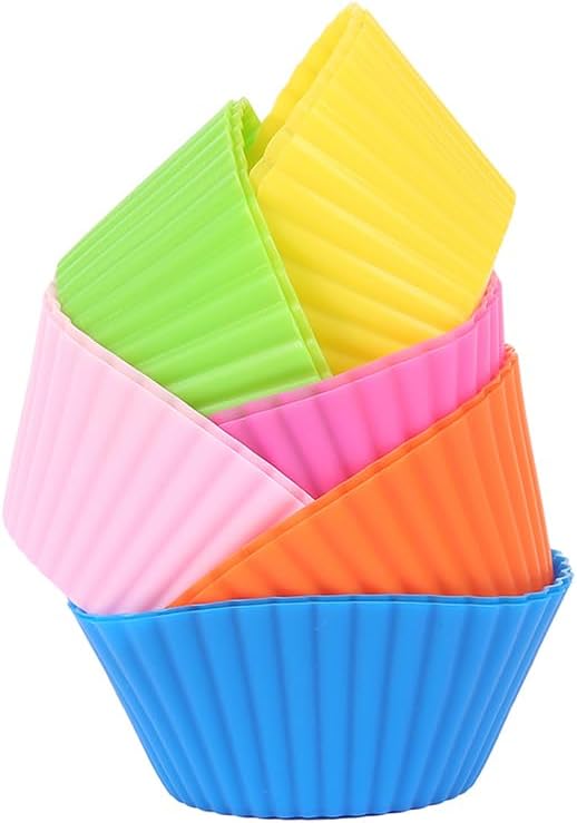 AKOAK Reusable Silicone Non-stick Baking Cups, Cake Molds, Kitchen Baking Cooking Accessories, DIY Cake Making Tools - Pack of 10 (Blue)