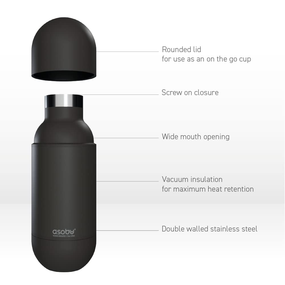 Asobu Orb Stainless Steel Double Wall Insulated Travel Water Bottle – Lid Doubles as a Cup 14 Ounce