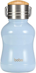 YOHKOH Mini Vacuum Insulated Water Bottle With Bamboo Lid - Stainless Steel Thermos Water Bottle for Women Girls Kids, Metal Sports Hot and Cold Water Bottle Leak-Proof BPA-Free (6.4oz,Blue)