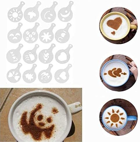 KDDOM 16 Pcs Foam Latte Art Stencils for Latte Cappuccino Coffee Decorating Tools