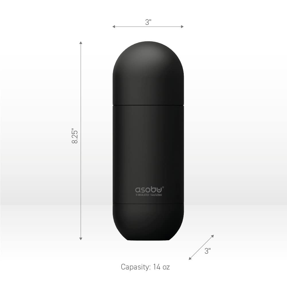 Asobu Orb Stainless Steel Double Wall Insulated Travel Water Bottle – Lid Doubles as a Cup 14 Ounce
