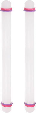 HARFINGTON 2pcs Fondant Rolling Pin 18 Inch x 0.98 Inch Adjustable Guide Rings Non-Stick PP Plastic Fondant Roller Dough Roller Kitchen Decorating Tools for Cookie Pastry Pizza Clay