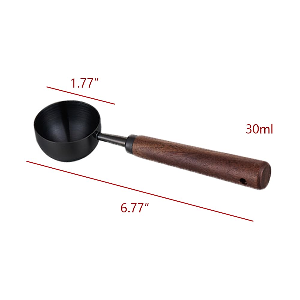LannuMet 304 Stainless Steel Coffee Measuring Spoon Wooden Handle Coffee Scoop for Coffee, Tea,2 TBSP/30ML,Black