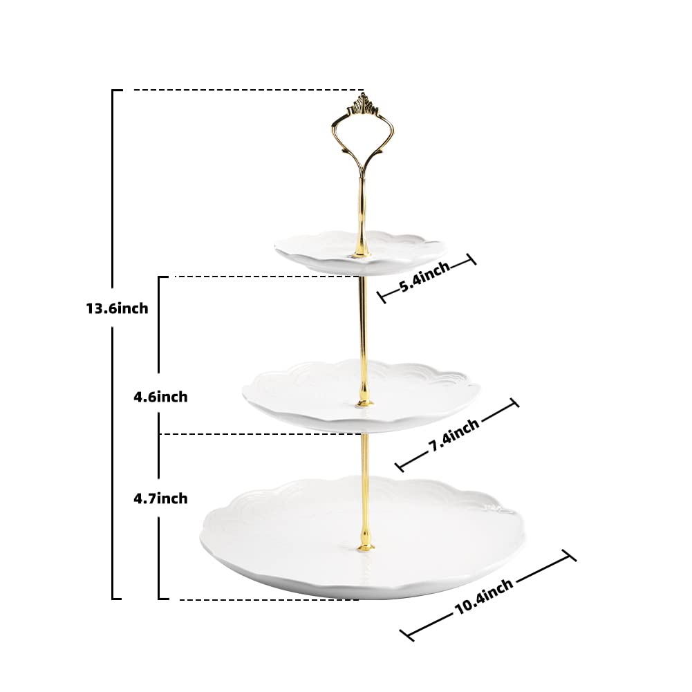 Sweejar 3 Tier Ceramic Cake Stand Wedding, Dessert Cupcake Stand for Tea Party Serving Platter(Rose White)