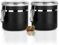 Stainless Steel Food Container with Clear Lids Airtight Storage Container Stackable Small Canisters Kitchen Pantry Storage for Cereal, Snacks, Candy, Herbs, Spices, Sugar, Tea (1.2L Black)