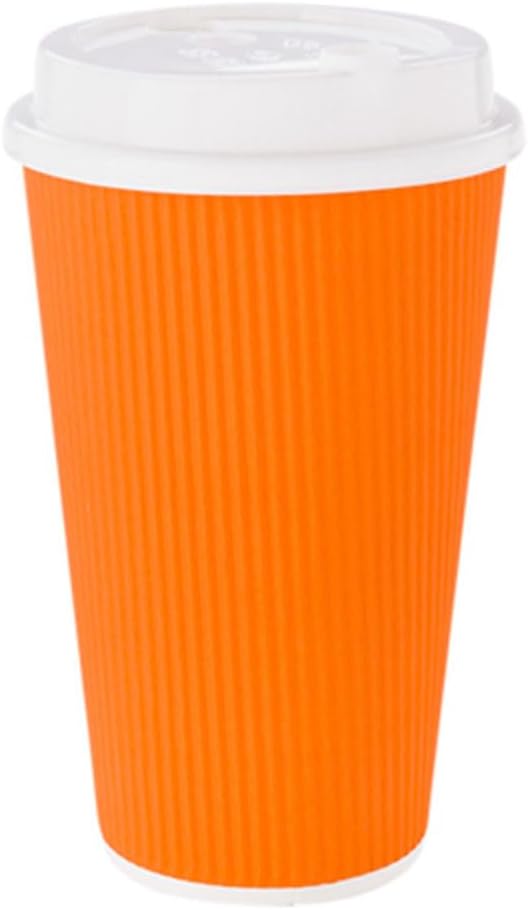 Restaurantware 16 Ounce Ripple Wall Disposable Coffee Cups, 500 Insulated Orange Paper Tumblers, Rolled Rim Design, Lids Sold Separately for Hot Drinks like Tea, Hot Chocolate and More