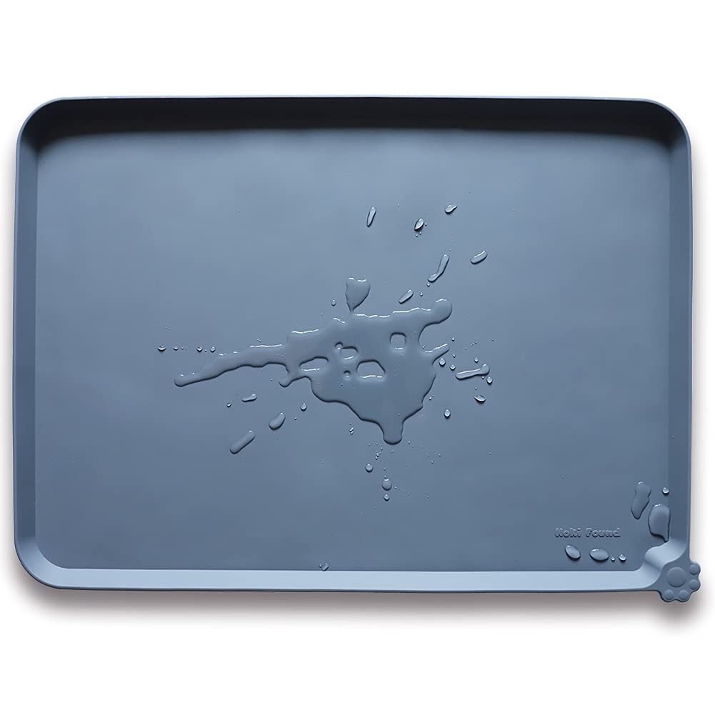 Hoki Found X-Large Silicone Non Slip Pet Dog Cat Bowl Mats - Waterproof Dog Cat Food Mats for Carpet - Gray