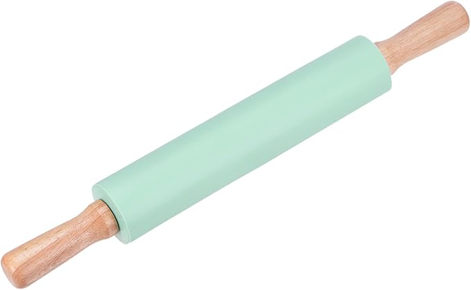 HARFINGTON Silicone Rolling Pins for Baking 16.93 Inch Non-Stick Silicone Surface Wooden Handle Rolling Pin Small Roller Playdough Rolling Pins for Fondant Kitchen Dough Pizza, Green