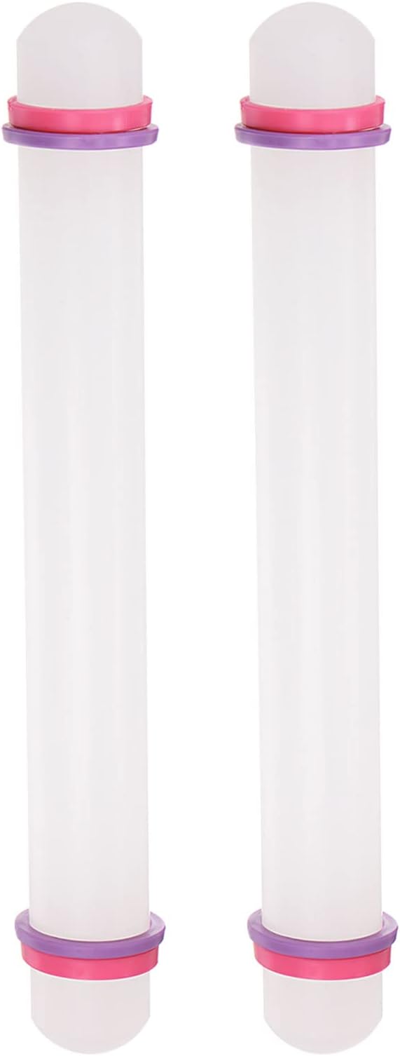 HARFINGTON 2pcs Fondant Rolling Pin 9 Inch x 0.98 Inch Adjustable Guide Rings Non-Stick PP Plastic Fondant Roller Dough Roller Kitchen Decorating Tools for Cookie Pastry Pizza Clay