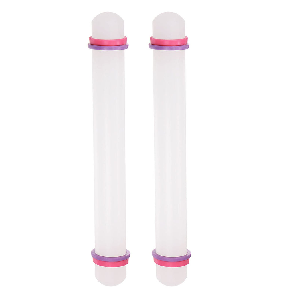 HARFINGTON 2pcs Fondant Rolling Pin 9 Inch x 0.98 Inch Adjustable Guide Rings Non-Stick PP Plastic Fondant Roller Dough Roller Kitchen Decorating Tools for Cookie Pastry Pizza Clay