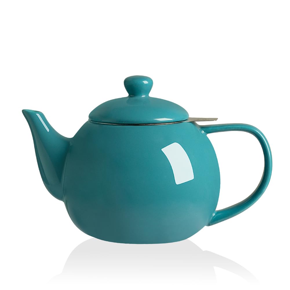 Sweejar Ceramic Tea Pots,30OZ Porcelain Teapot with Infuser（Blue）