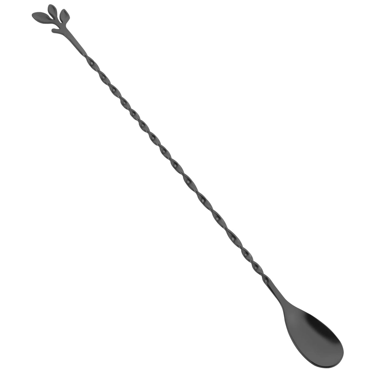 AnSaw Silver 10-Inch Stainless Steel Cocktail Spoon with Leaf Handle