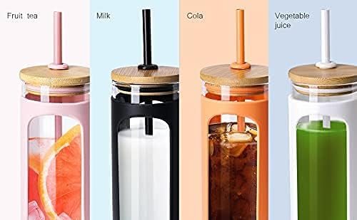 Kodrine 20oz Glass Tumbler with Straw and Lid, Iced Coffee Cups with Bamboo Lids, Glass Cups for Cold Drinks, Smoothie Cup with Silicone Sleeve for Travel, Work, BPA FREE-Barbados Cherry