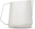 MHW-3BOMBER Milk Frothing Pitcher - 20oz/600ml Milk Frother Cup with U-Shaped Spout - SUS 304 Steaming Pitcher - Cappuccino Latte Art Cup for Barista - Quadrilateral Body - Cream White P5181-OS