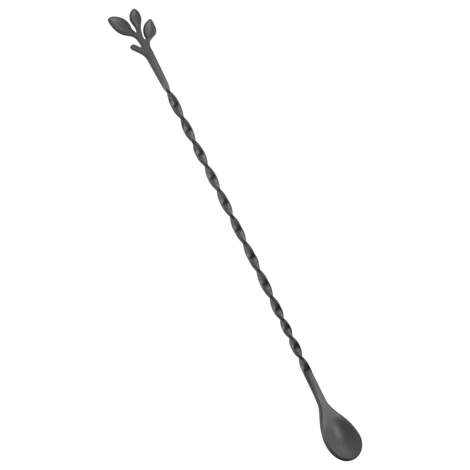 AnSaw Black 10-Inch Stainless Steel Cocktail Spoon with Leaf Handle