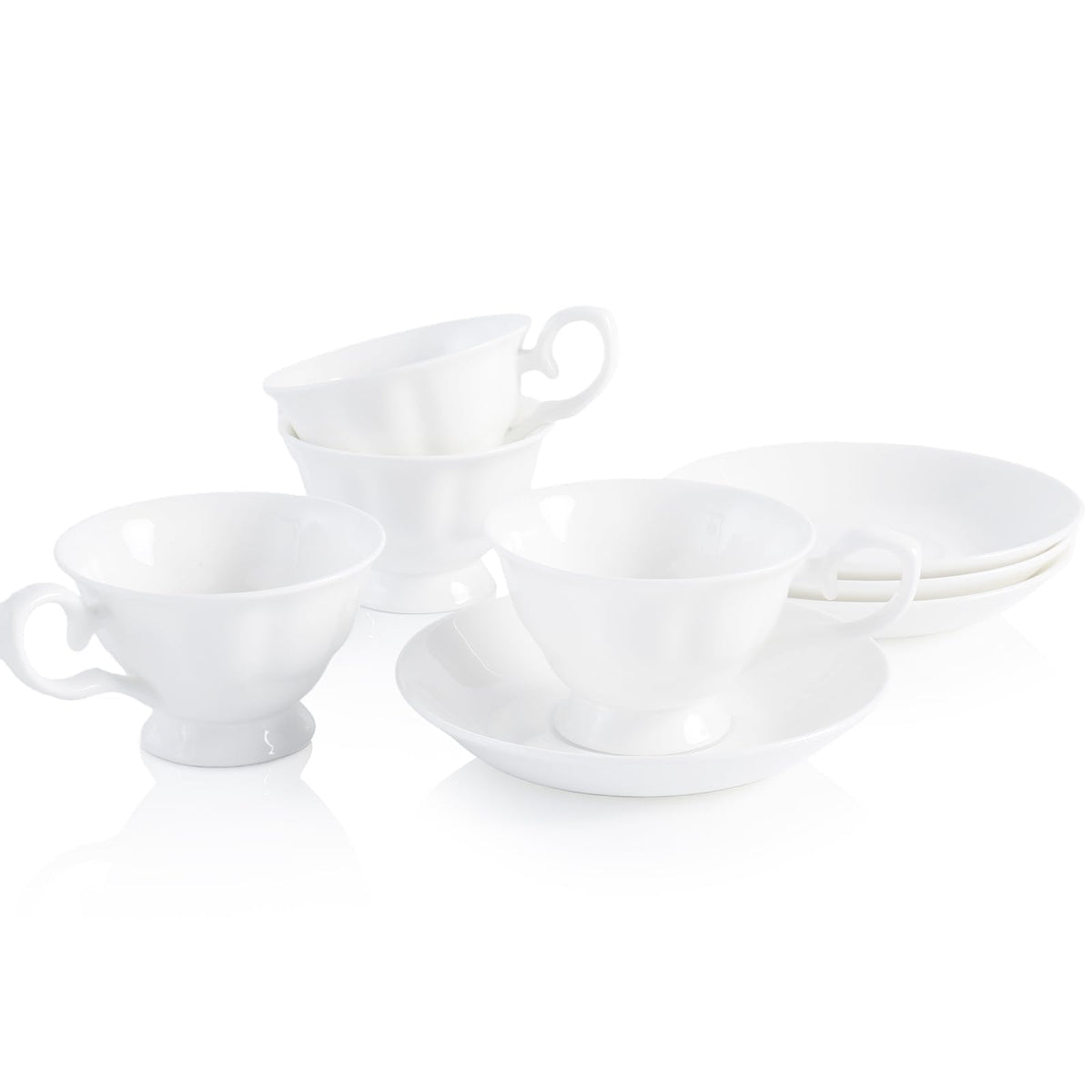 COSTMANCE Fine Bone China Tea Cups and Saucers Set of 4, 4 oz