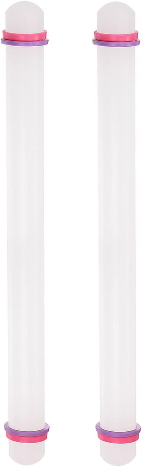 HARFINGTON 2pcs Fondant Rolling Pin 20 Inch x 0.98 Inch Adjustable Guide Rings Non-Stick PP Plastic Fondant Roller Dough Roller Kitchen Decorating Tools for Cookie Pastry Pizza Clay