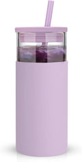 Tronco 20 oz Glass Tumbler With Lids and Straws, Reusable Smoothie Cups With Silicone Lid, Iced Coffee Cup With Silicone Protective Sleeve, Dishwasher Safe- BPA Free（Light Purple 1 Count）