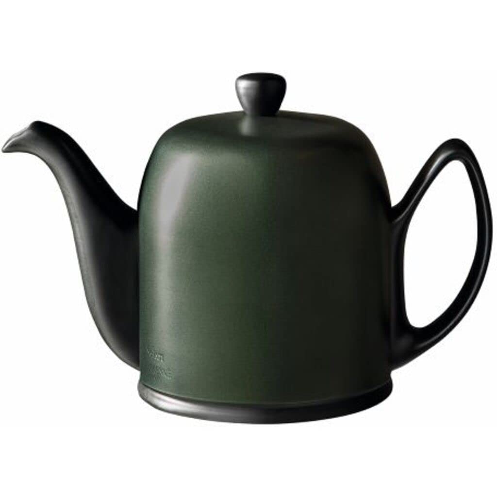 Degrenne Salam Luxury French Tea Pot - Porcelain Teapot with Emerald Aluminum Cover, Ceramic Tea Kettle for Loose Tea, Removable Infuser, 6 Cup Capacity, 36oz - Black