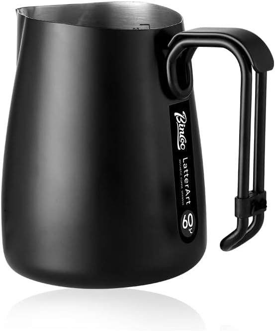 Bincoo Star Milk Frothing Pitcher 21oz/600ml,Espresso Steaming Pitcher,Espresso Machine Accessories,Milk Frother cup,Milk Coffee Cappuccino Latte Art for Home Coffee Bar(Black 20oz)