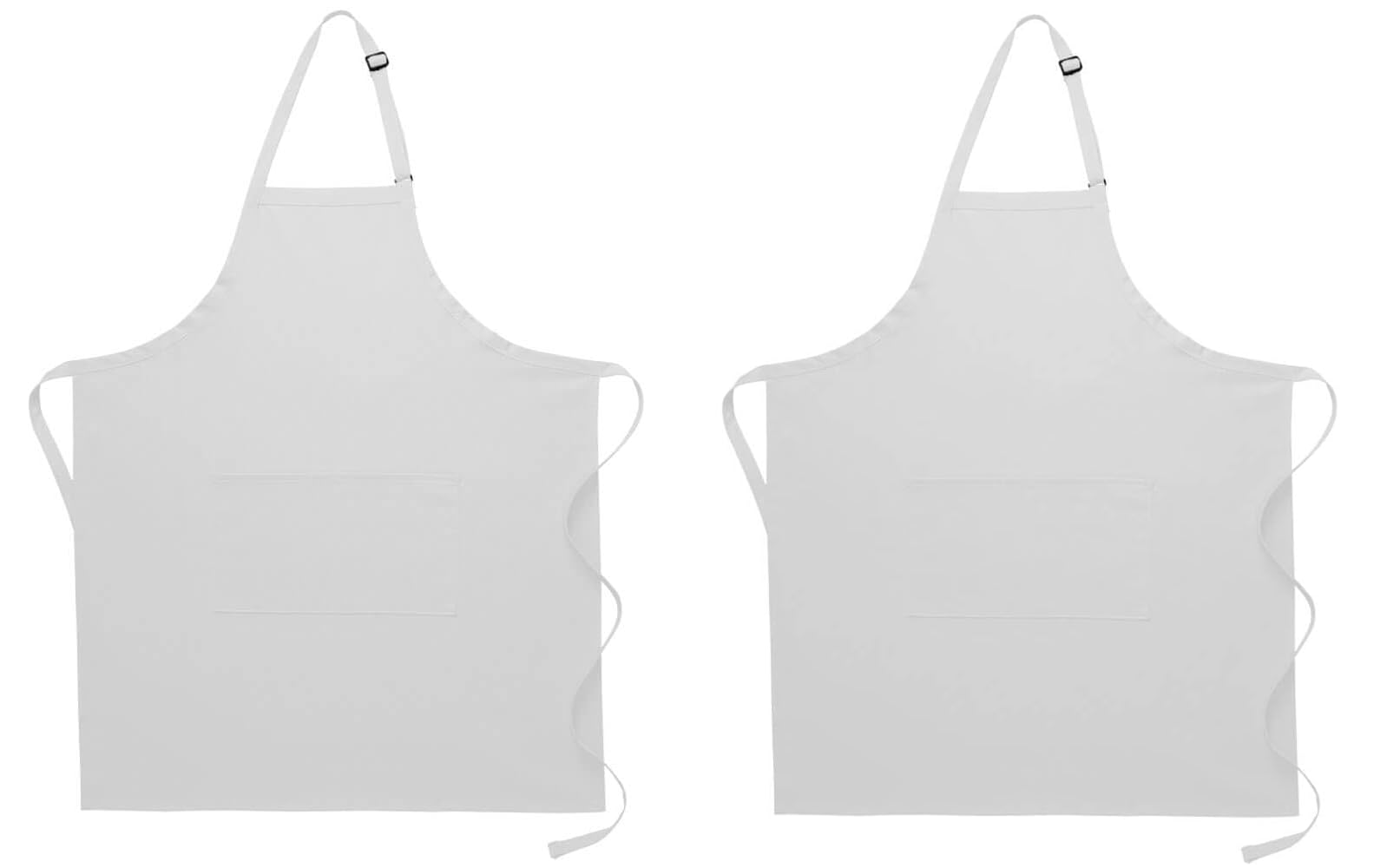 Pomp White 2 Pack Premium Bib Aprons | Adjustable Neck + 2 Pockets | Water + Oil Resistance | Kitchen Cooking Aprons For Men & Women