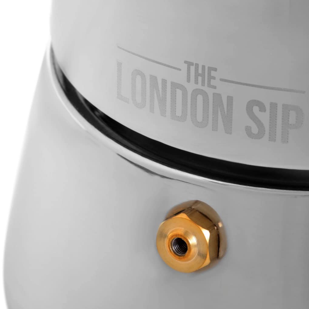 London Sip Stainless Steel Stovetop Espresso Maker Moka Pot Italian Coffee Percolator, Silver, 6 Espresso Cups