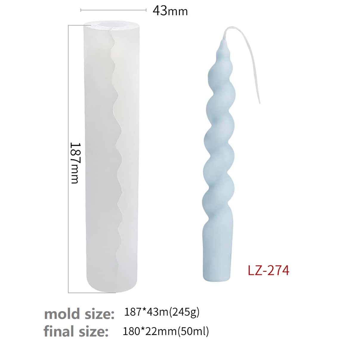 2 Pack Diamond Cylinder Twist Candle Mold - Silicone Mold for Cake Decoration, Round Shape Soap, Flower Fondant, and Resin