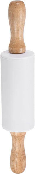 HARFINGTON Silicone Rolling Pins for Baking 9.25 Inch Non-Stick Silicone Surface Wooden Handle Rolling Pin Small Roller Playdough Rolling Pins for Fondant Kitchen Dough Pizza, White