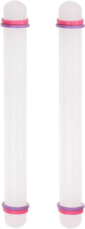 HARFINGTON 2pcs Fondant Rolling Pin 13 Inch x 0.98 Inch Adjustable Guide Rings Non-Stick PP Plastic Fondant Roller Dough Roller Kitchen Decorating Tools for Cookie Pastry Pizza Clay