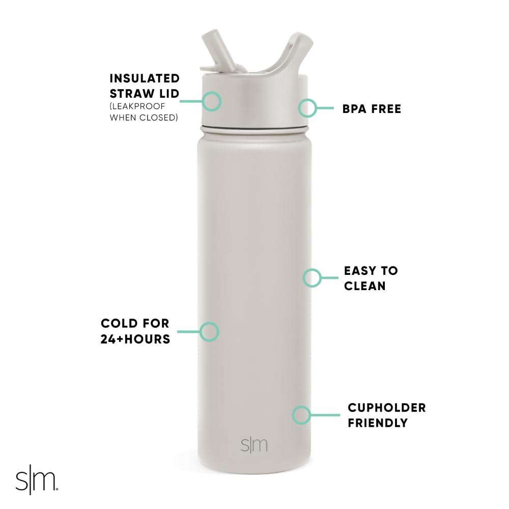 Simple Modern Insulated Water Bottle with Straw | 22oz | Beige