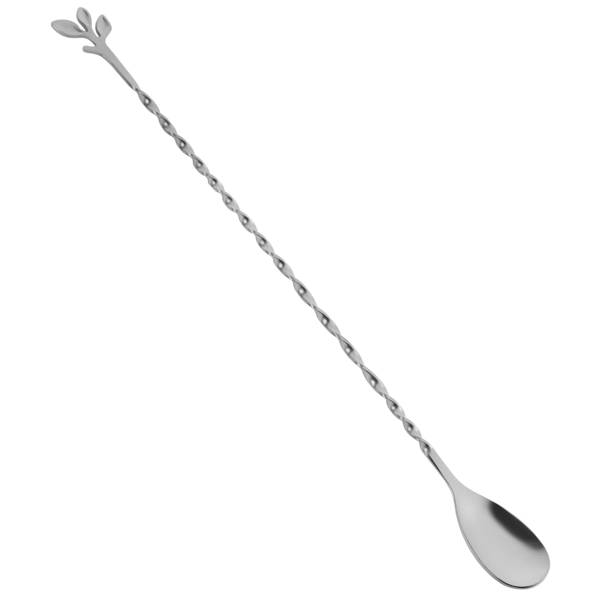 AnSaw Silver 10-Inch Stainless Steel Cocktail Spoon with Leaf Handle