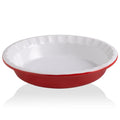 Sweejar Ceramic 10.4 Inch Pie Pan, Deep Porcelain Round Dish, Non-Stick for Pumpkin & Apple Pies, Farmhouse Design (Red)
