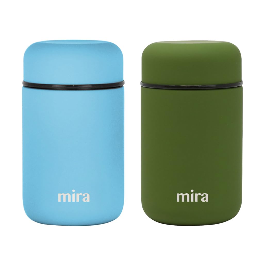 MIRA 2 Pack Insulated Food Jar Thermo for Hot Food & Soup, Compact Stainless Steel Vacuum Lunch Container, 13.5 oz, Pearl Blue, Olive Green