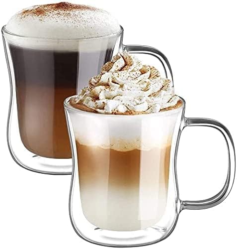 ecooe Double Walled Glass Coffee Mug 12 oz Latte Cappuccino Cups Set of 2