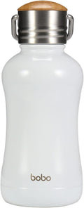 YOHKOH Mini Insulated Water Bottle With Bamboo Lid - 8.8oz Small Vacuum Insulated Water Bottle for Women Kids, 12 Hrs Hot & 24 Hrs Cold Stainless Steel Thermos Leak-Proof BPA-Free (8.8oz,White)