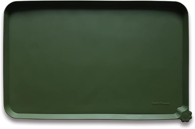 Hoki Found XX-Large Silicone Pet Feeding Mats - Non Slip Cat Dog Bowl Mats - Waterproof for Carpet - Dark Olive — 24" x 16"