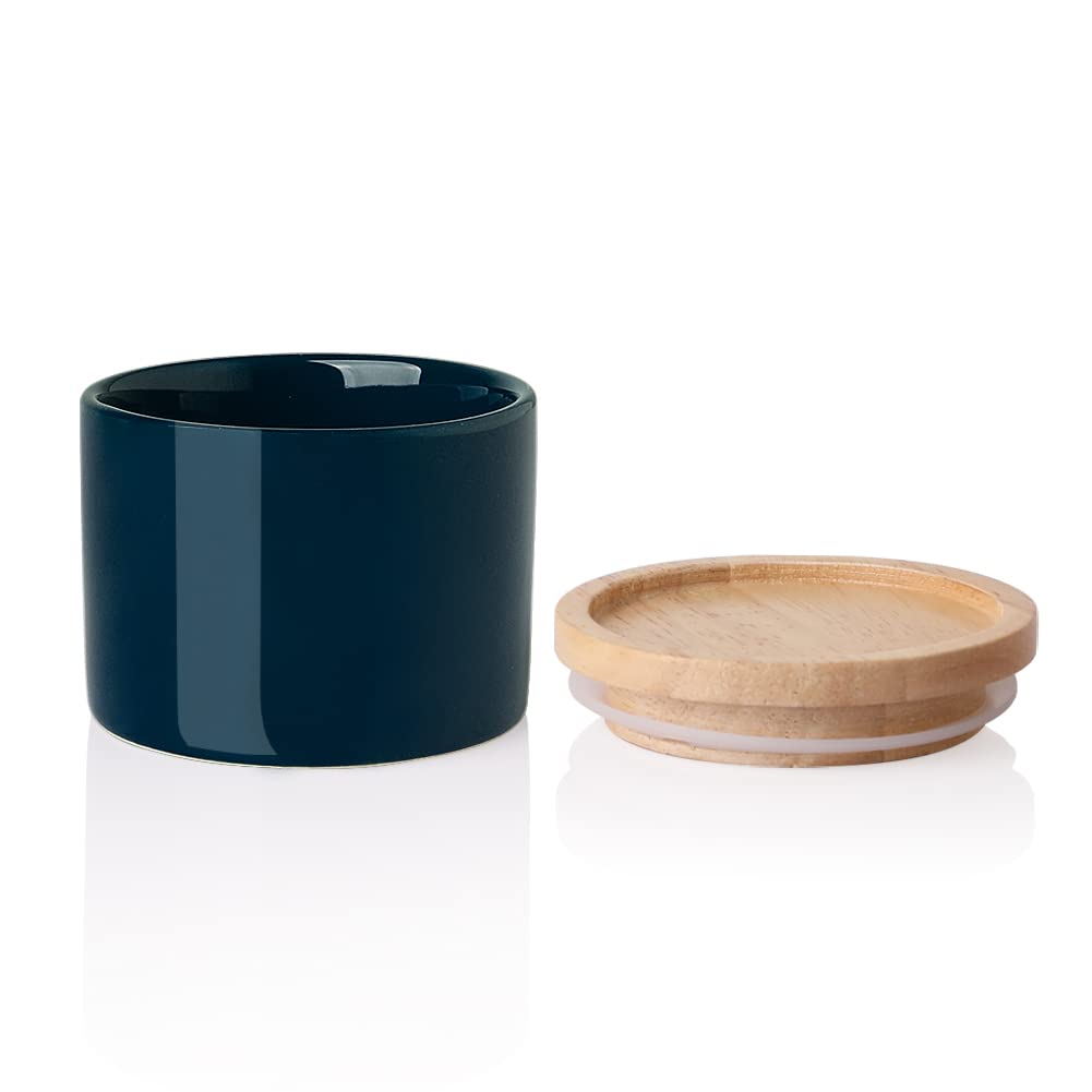 Sweejar Kitchen Canisters Ceramic Food Storage Jar, Stackable Containers with Airtight Seal Wooden Lid for Serving Ground Coffee, Tea, Sugar, Spice and More - 5 Fl Oz(Gradient Blue)