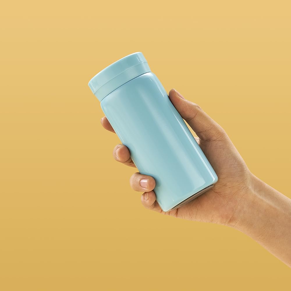 Mini Thermos Cute Water Bottle - 7 oz Tiny Insulated Vacuum 18/10 Stainless Steel Small Flask - Leak Proof & Spill Proof & Keeps Cold and Hot for Drink, Coffee, Tea - Light Blue