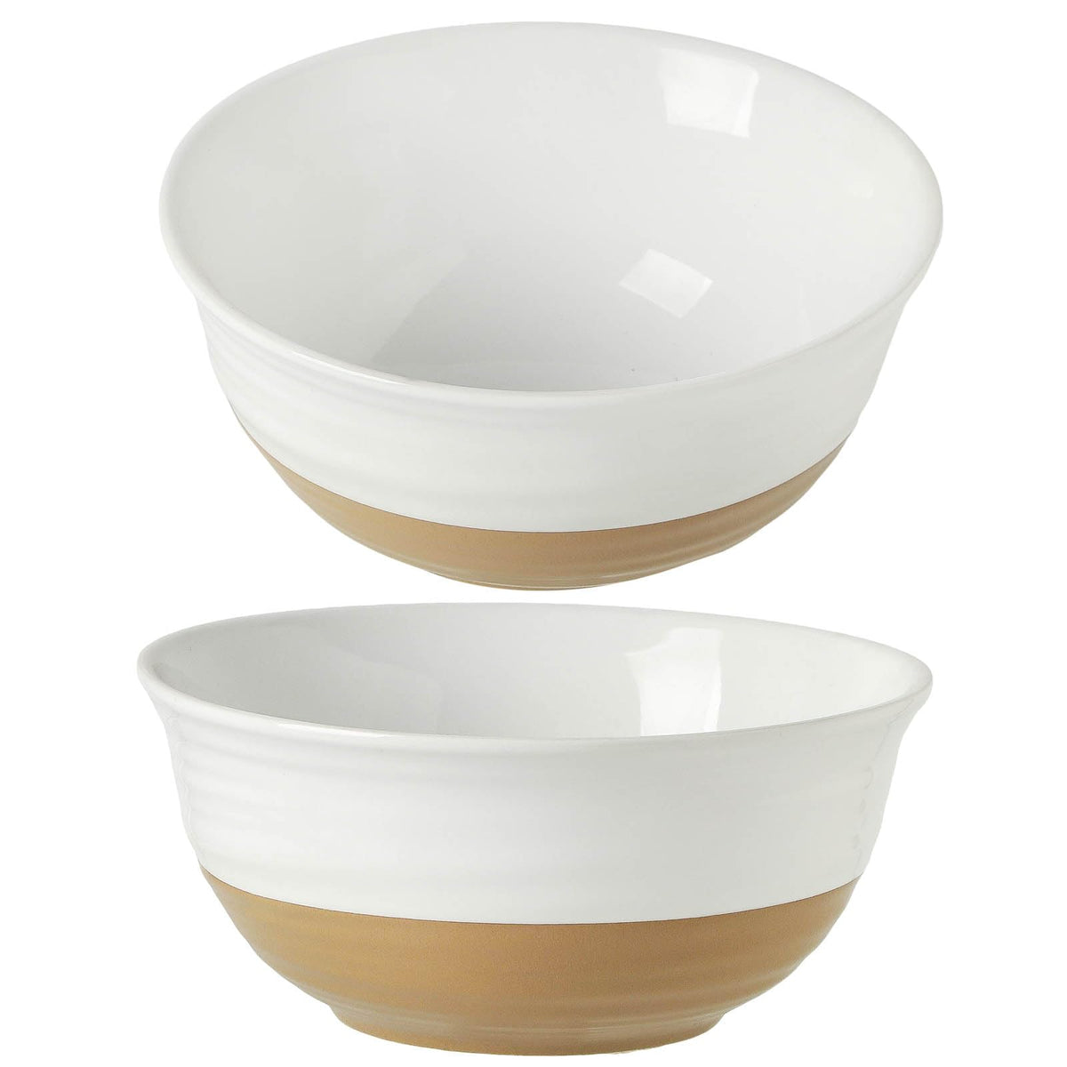 HASENSE Ceramic Serving Bowls Set of 4, 2.1/1.5/1.0/0.5 Qt White & Terracotta Stoneware Mixing Bowls, Farmhouse Bowls for Cooking, Prepping, Salad & Soup, Dishwasher & Microwave Safe, Serving Dishes