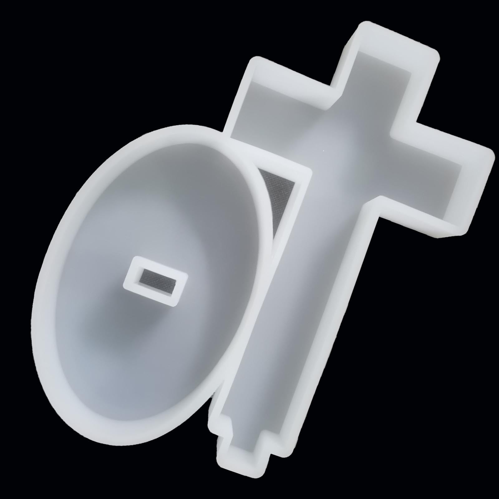 【300+ Design Optional】 Fuehbur Cross with Base Epoxy Resin Silicone Mold for DIY Decoration, Blessed Cross Candle Casting Mould【Mold Length: 7.08 in, Depth: 0.89 in】
