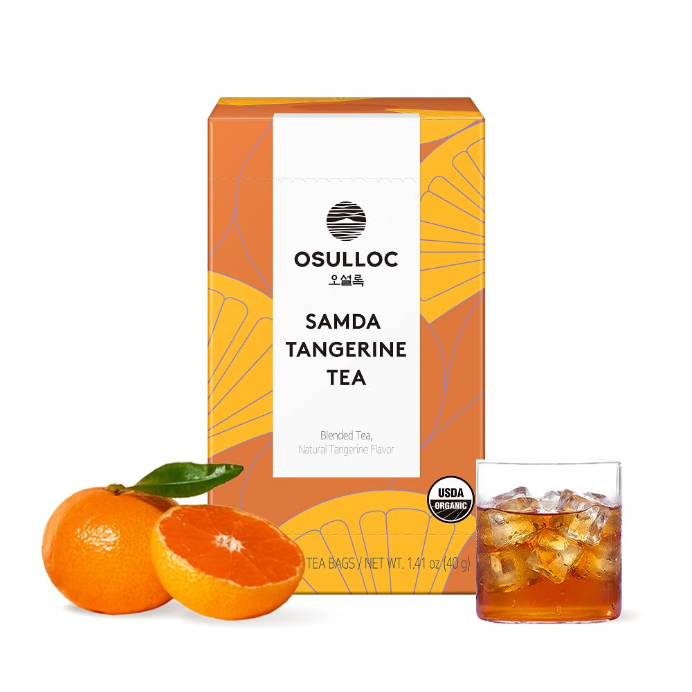 OSULLOC Tangerine Tea (Fresh Jeju Tangerine Flavor), Iced tea bags Fruit tea Blend, Premium Teabags from Jeju Island, 20 count